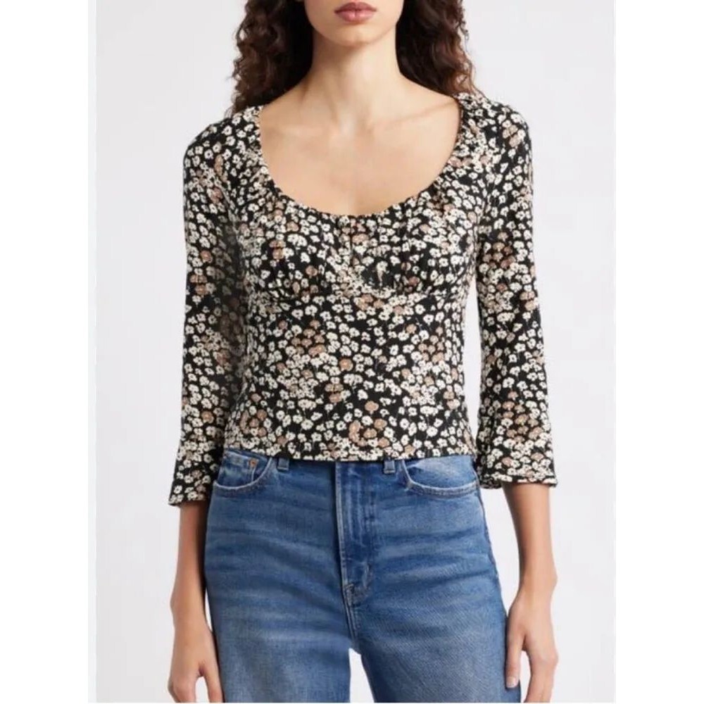 Reformation Women’s Effie Knit Top size L NWT Floral Scoop Neck Dark Romantic